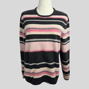Prive 100% Cashmere Striped Sweater XL Pink Gray‎ Crew Neck Coquette Soft Girl